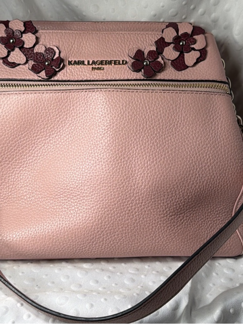 Karl Lagerfeld Blush Pink Shoulder Bag with Maroon Floral Accents